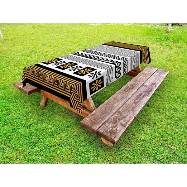 Abakuhaus Tovaglia Da Esterno Greek Key, Decorazione Tradizionale Ispirata Al Patrimonio Storico E Culturale Della Grecia, Marigold Nero E Bianco, 145X265 Cm-image