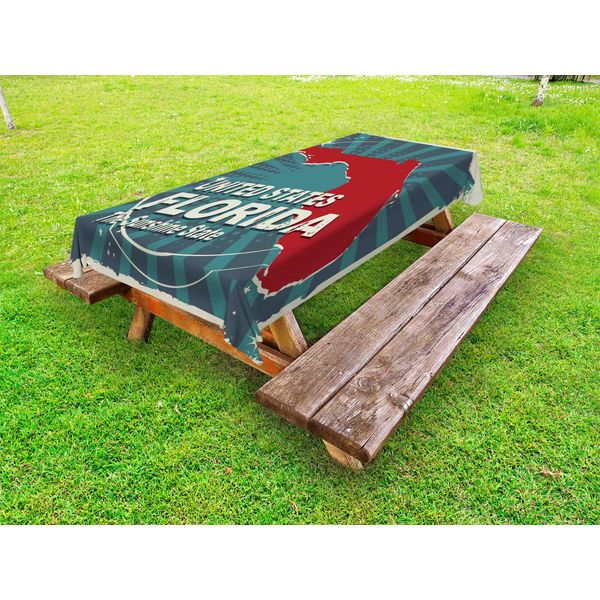 Abakuhaus Florida Tovaglia Da Esterno, Stile Retrò Con Sfondo Consumato E Mappa Della Città Della Florida, Stati Uniti, Multicolore, 145X265 Cm-image