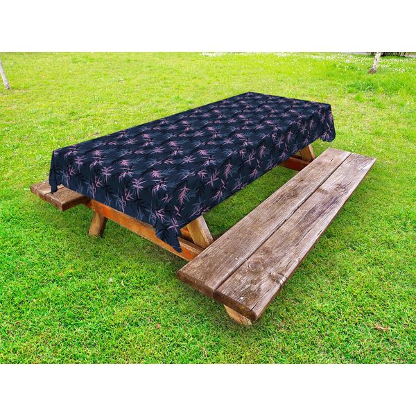 Abakuhaus Tovaglia Botanica Per Esterni, Motivo Foglie Exotic Garden, Blu Notte E Rosa, 145X210 Cm-image