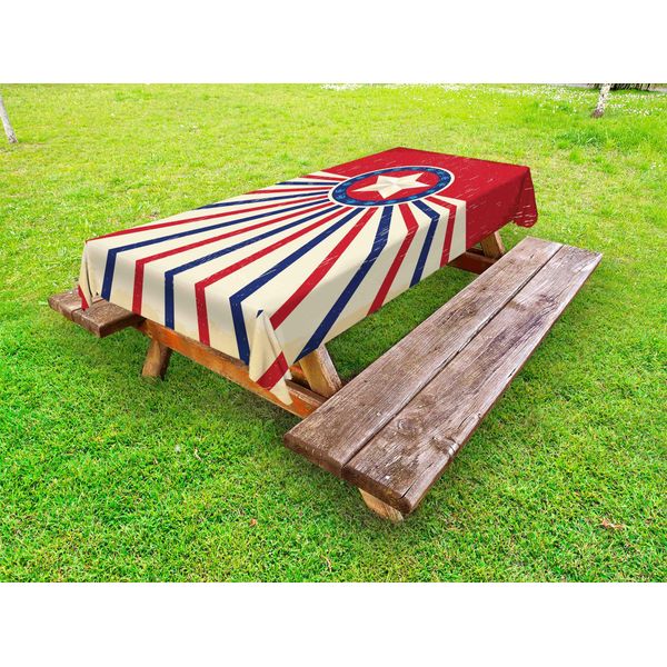 Abakuhaus Tovaglia Texas Star Per Esterni, Strisce Vintage E Immagine Degli Stati Uniti A Tema Libertà E Assenza Di Sporco, Vermiglio Blu Navy, 145X210 Cm-image