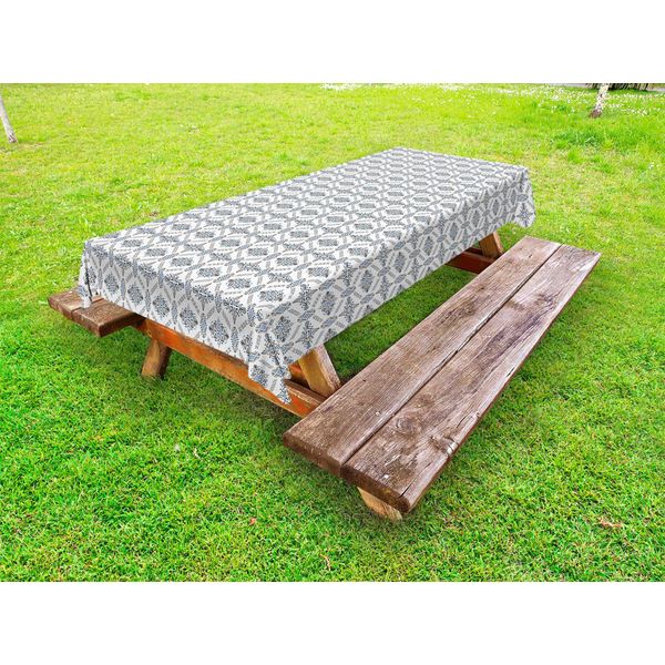 Abakuhaus Tovaglia Astratta Per Esterni, Motivi Artistici Primitivi In Stile Azteco Su Sfondo Semplice, Blu Grigio Bianco Grigio, 145X210 Cm-image
