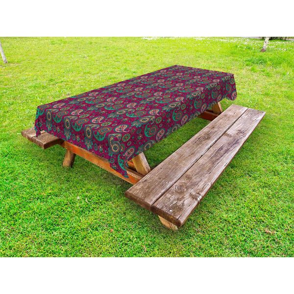 Abakuhaus Tovaglia Paisley Per Esterni, Motivi Floreali Colorati Con Motivi Astratti Tradizionali Disegnati A Mano, Lampone E Multicolore, 145X265 Cm-image