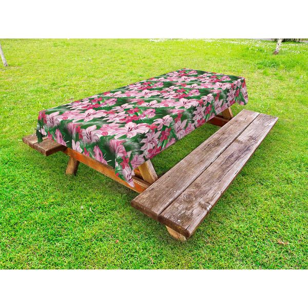Abakuhaus Tovaglia Outdoor Foresta Vergine, Rigogliosa Fioritura Dei Fiori Esotici Delle Isole Hawaii In Una Primavera Dai Toni Rosa In Paradiso, Multicolore, 145X210 Cm-image