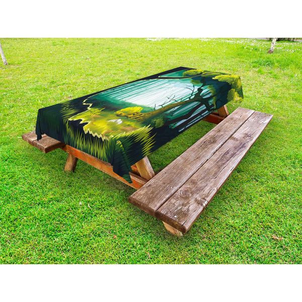 Abakuhaus Tovaglia Da Esterno Con Motivo Bosco, Vista Di Un Paesaggio Boschivo All'aperto, Seafoam Dark Teal, 145X305 Cm-image