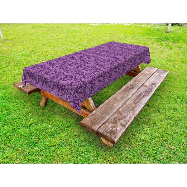 Abakuhaus Tovaglia Paisley Viola Per Esterni, Disegno Grafico Monocromatico Con Motivo Floreale Stampato In Damasco, Viola, 145X305 Cm-image