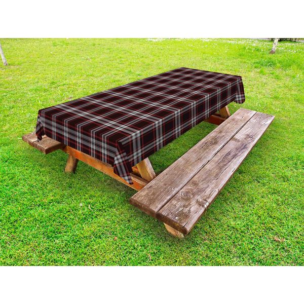 Abakuhaus Plaid Tovaglia Da Esterno, Composizione Di Elementi Geometrici Tradizionali Scozzesi Dal Design Astratto, Vermiglio Melanzana Grigio, 145X305 Cm-image