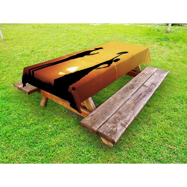 Abakuhaus Tovaglia Spagnola Da Esterno, Sagome Di Coppia Di Ballerini Di Flamenco E Chitarrista Su Sfondo Di Tramonto, Giallo, Nero, Arancione Scuro, 145X305 Cm-image