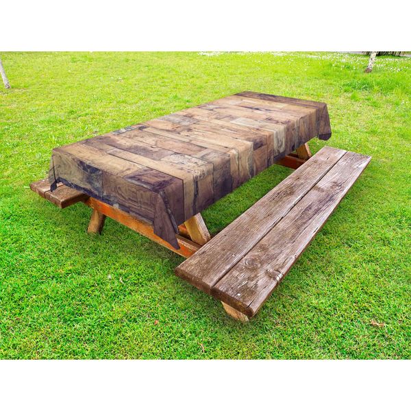 Abakuhaus Tovaglia Rustica In Legno Per Esterni, Disposizione Con Assi, Tonalità Terrosa, Effetto Stampato Invecchiato, Grigio Chiaro, Marrone Terra D'ombra, 145X265 Cm-image