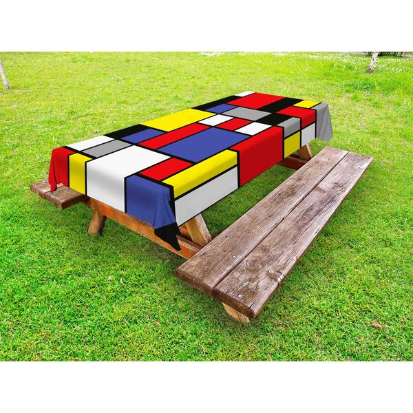 Abakuhaus Tovaglia Artistica Per Esterni, Design Pop In Stile Mondrian Con Quadrati Colorati, Colori Vivaci E Forme Geometriche Stampate, Multicolore, 145X210 Cm-image