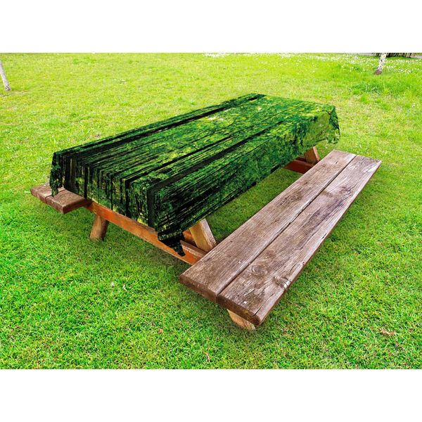 Abakuhaus Tovaglia Naturale Per Esterni, Woodland Tree Forest Jungle In Una Giornata Di Sole Madre Terra Immagine Ambientale, Sigillo Marrone Verde Felce, 145X265 Cm-image