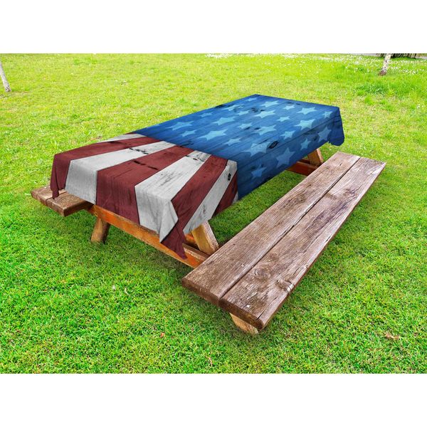 Abakuhaus Tovaglia Rustica In Legno Per Esterni, Motivo Old Glory Con Stelle E Strisce, Marrone Chiaro E Grigio Chiaro, 145X210 Cm-image