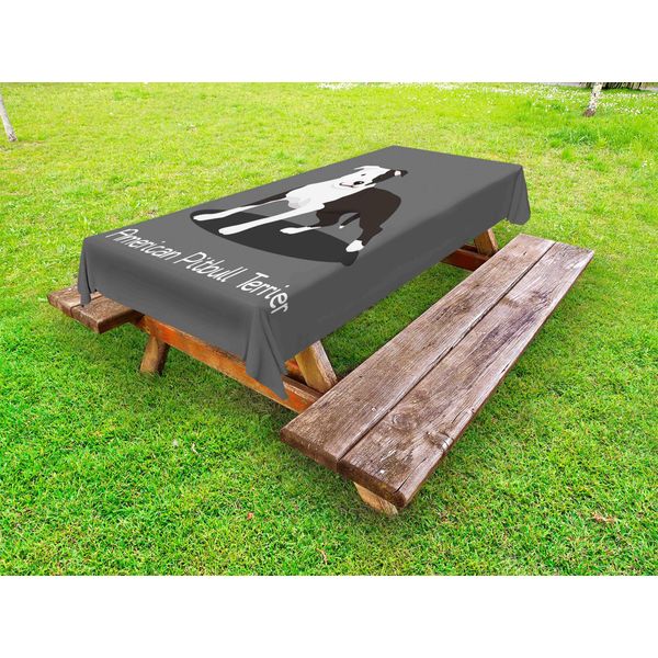 Abakuhaus Tovaglia Pitbull Outdoor, Illustrazione Caricaturale Di Animale Domestico, Grafica Pitbull Terrier Su Sfondo Grigio, Multicolore, 145X305 Cm-image