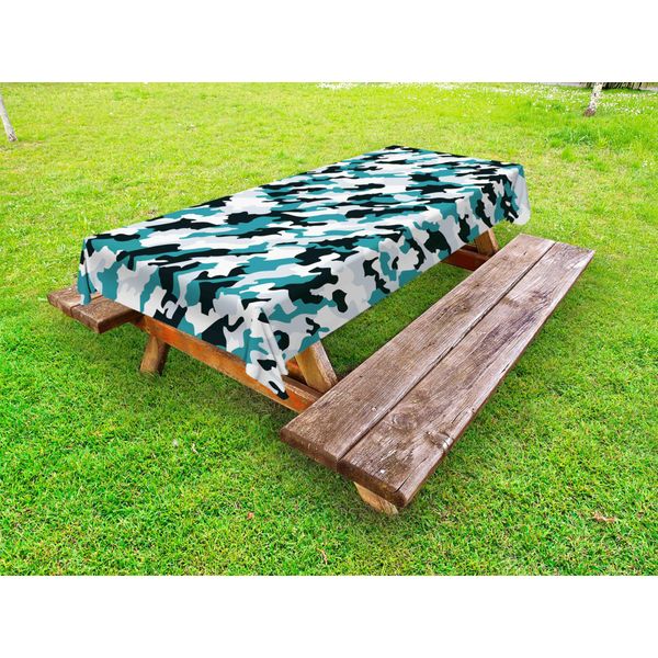 Abakuhaus Tovaglia Camo Outdoor, Illustrazione Ispirata All'acqua, All'oceano E Al Mare, Motivo Marino, Tessuto Occultante, Verde Scuro E Bianco, 145X265 Cm-image