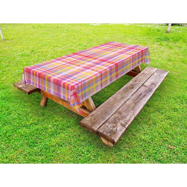 Abakuhaus Tovaglia Scozzese Per Esterni, A Quadri E Righe In Tonalità Pastello, Stile Girly Anni '90, Retrò, Pop Art, Multicolore, 145X305 Cm-image