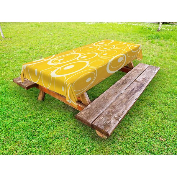 Abakuhaus Tovaglia Da Esterno Giallo Vendemmia, Cerchi E Punti Forme Geometriche Monotone Su Sfondo Giallo, Giallo Giallo Pallido, 145X305 Cm-image