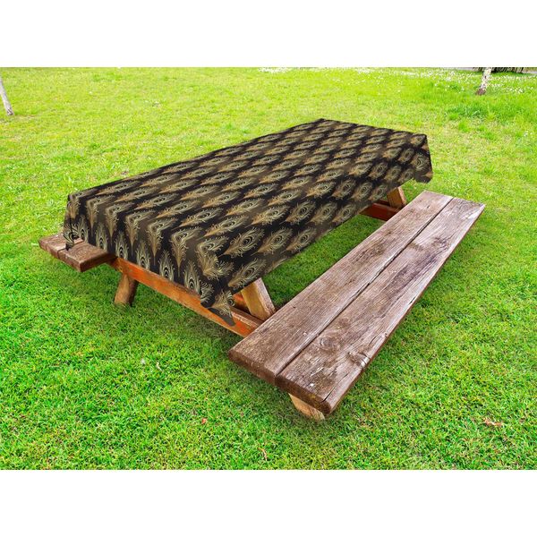 Abakuhaus Tovaglia Art DéCo Per Esterni, Stile Art DéCo Ispirato All'era Del Jazz Con Motivo A Piume Di Pavone Disposte Verticalmente, Arancione Pallido E Marrone Scuro, 145X305 Cm-image