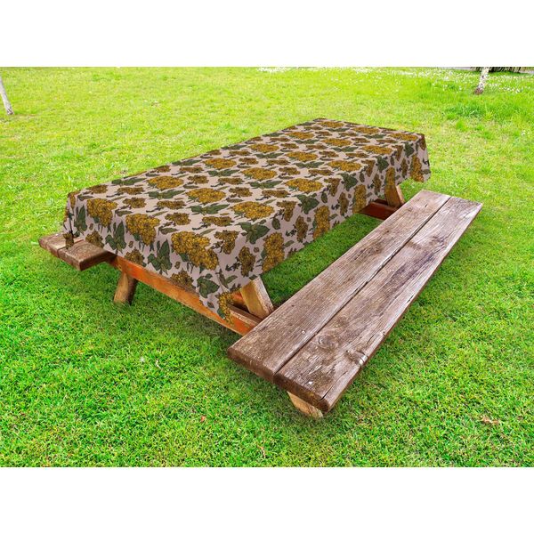 Abakuhaus Tovaglia Da Esterno Con Motivi Floreali, Motivo Continuo Di Fiori Di Dalia In Stile Vintage, Calendula Verde Oliva, 145X305 Cm-image