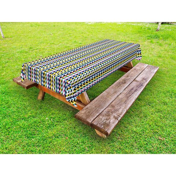Abakuhaus Tovaglia Geometrica Per Esterni, Motivo Astratto Continuo Con Stampa Colorata Retrò Funky A Zig Zag, Multicolore, 145X265 Cm-image