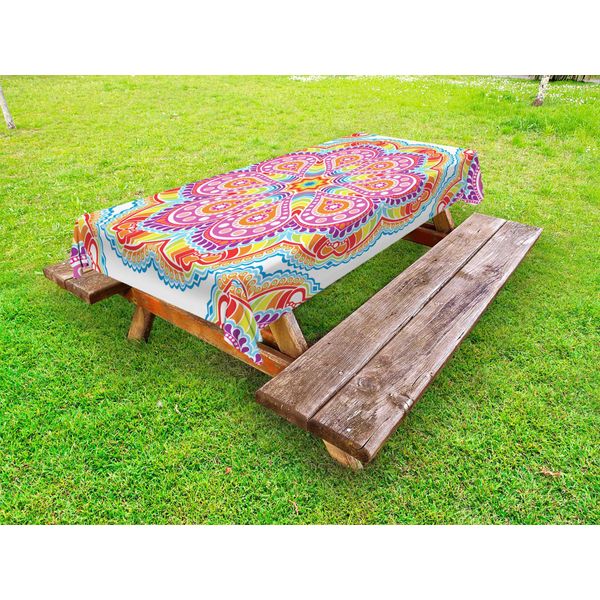 Abakuhaus Tovaglia Arcobaleno Mandala Per Esterni, Motivo Mandala Orientale Colorato Con Stelle Paisley E Pois Caleidoscopici, Multicolore, 145X305 Cm-image