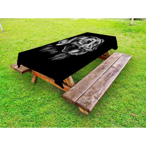 Abakuhaus Tovaglia Da Esterno Labrador, Artsy Sketch Ritratto Cucciolo Di Retriever Con Espressione Serena, Motivo Best Friend, Nero E Grigio, 145X305 Cm-image