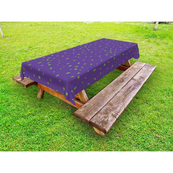 Abakuhaus Tovaglia Verde E Viola Per Esterni, Motivo Ripetitivo Con Foglie Di Betulla, Tema Naturale, Verde Quarzo Chiaro, 145X305 Cm-image