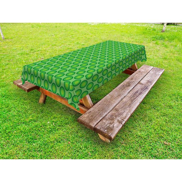 Abakuhaus Tovaglia Geometrica Per Esterni, Motivo Di Ispirazione Retrò Con Cerchi Concentrici In Fresche Tonalità Naturali, Verde E Verde Mela, 145X210 Cm-image