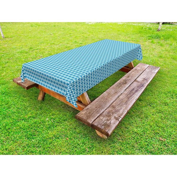 Abakuhaus Tovaglia Astratta Per Esterni, Motivo A Scacchi In Stile Monocromatico, Blu E Turchese Scuro, 145X210 Cm-image
