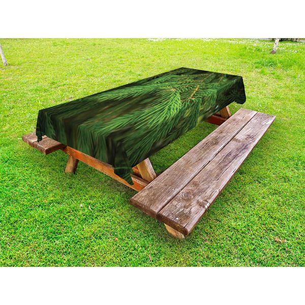 Abakuhaus Tovaglia Per Esterni Sempreverde, Motivo Con Rami Di Abete In Primo Piano Con Sfondo Sfocato, Verde Felce, 145X305 Cm-image