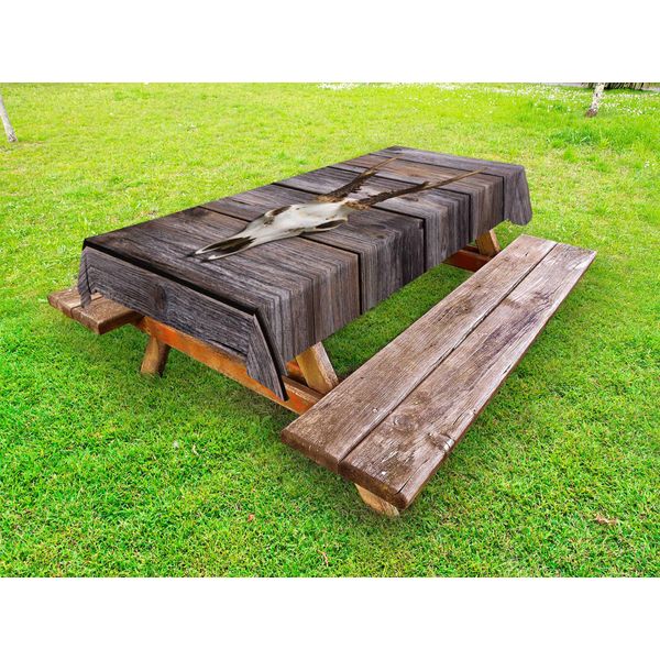 Abakuhaus Tovaglia Da Tavolo In Corno Di Cervo Per Esterni, Corna Rustiche Su Parete In Legno, Stile Rifugio Di Montagna Invernale, Design Rustico, Beige Marrone, 145X265 Cm-image