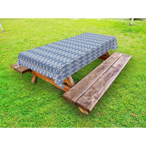 Abakuhaus Tovaglia Blu E Bianca Per Esterni, Motivo Astratto Ikat Shibori In Stile BohéMien, Blu Navy E Bianco, 145X265 Cm-image