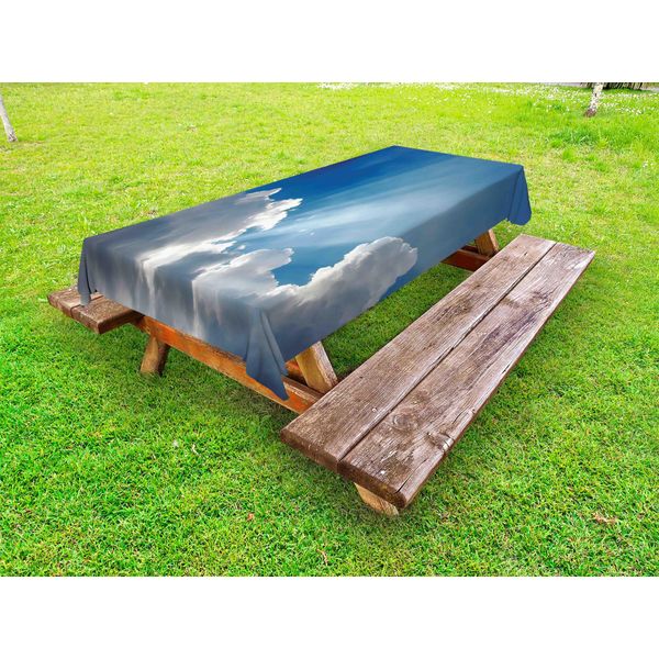 Abakuhaus Tovaglia Da Esterno Con Paesaggio, Cielo Colorato Con Nuvole E Raggi Di Sole, Paesaggio Da Sogno Dopo La Pioggia, Immagine Artistica, Blu E Bianco, 145X210 Cm-image