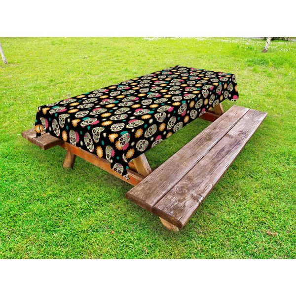 Abakuhaus Tovaglia ZuckerschäDel Outdoor, Tema Del Giorno Dei Morti, Motivo Grafico Spettrale Con Teschi E Motivi Floreali Astratti, Multicolore, 145X265 Cm-image