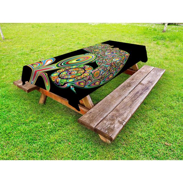 Abakuhaus Tovaglia Psichedelica Per Esterni, Figura Pop Art Camaleonte Con Elementi Grafici Originali Rettili, Multicolore, 145X305 Cm-image