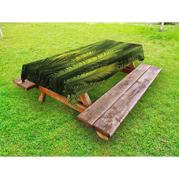 Abakuhaus Tovaglia Da Tavolo Outdoor, Foglie Di Palma, Piante Tropicali, Tema Boschivo, Immagine Esotica Di Bellezza Naturale, Verde, 145X265 Cm-image
