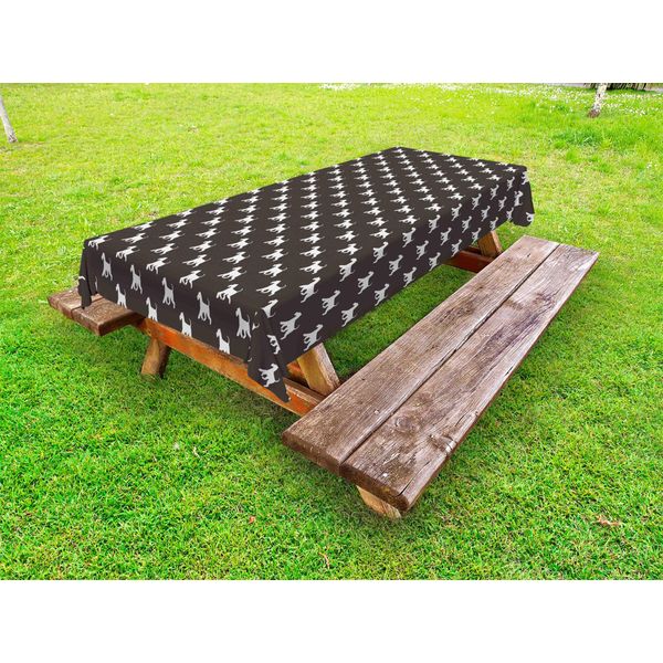 Abakuhaus Tovaglia Da Esterno Per Amanti Dei Cani, Silhouette Di Scottish Terrier Adulti Bianchi, Motivo Ripetuto, Tortora E Bianco, 145X305 Cm-image