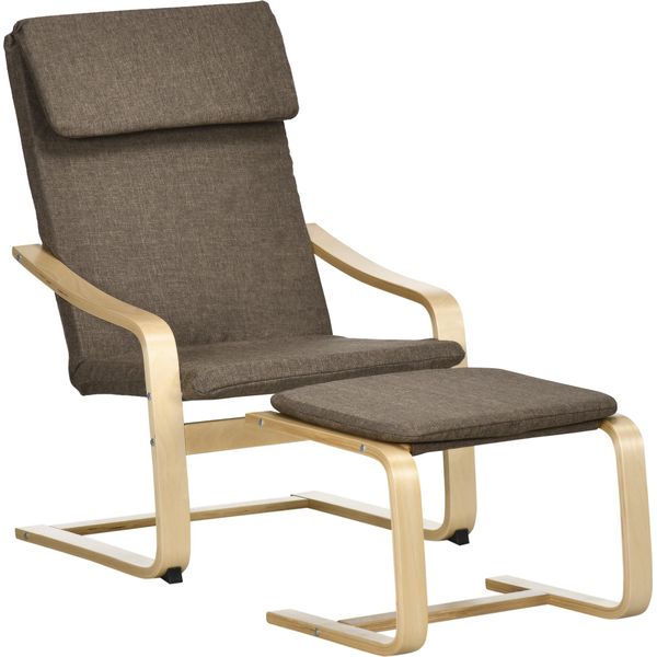 Homcom Poltrona Relax Con Poggiapiedi, Poltrona Ad Ala Con Sgabello, Poltrona Reclinabile Con Braccioli, Sedia Da Pranzo, Poltrona Relax Con Rivestimento In Lino Per Soggiorno, Marrone 67 X 72 X 100 Cm-image