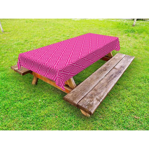 Abakuhaus Tovaglia Rosa Shocking Per Esterni, Motivo A Quadrati Colorati Scuri Intrecciati In Un Disegno Classico A Diagonale, Rosa Shocking, 145X265 Cm-image
