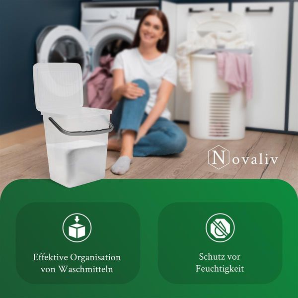 Contenitore Per Detersivi Novaliv Con Coperchio 7 Litri I Trasparente I 23,5 X 18 X 26,5 Cm I Scatola Contenitore Per Detersivi Con Maniglia Contenitore Per Detersivi Contenitore Per Detersivi-image