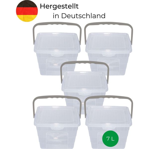 Novaliv 5X Contenitore Per Detersivo Con Coperchio 7 Litri I Trasparente I 23,5 X 18 X 26,5 Cm I Scatola Contenitore Per Detersivo Con Maniglia Contenitore Per Detersivo Contenitore Per Detersivo-image