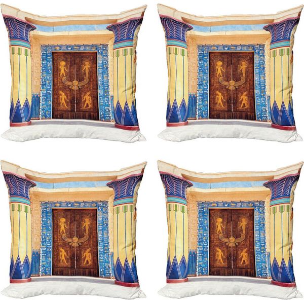 Abakuhaus Set Di Federe Per Cuscini Egitto (4 Pezzi), Edifici Egiziani, Stampa Digitale Moderna Su Entrambi I Lati, 50 Cm X 50 Cm, Multicolore-image