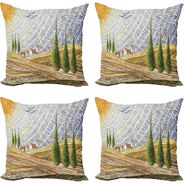 Abakuhaus Set Di Federe Per Cuscini (4 Pezzi), Campi Rurali Europei, Stampa Digitale Moderna Su Entrambi I Lati, 40 Cm X 40 Cm, Multicolore-image