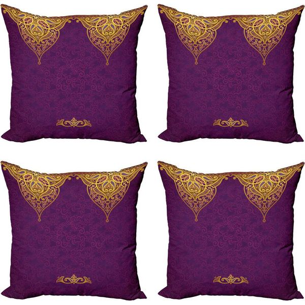 Abakuhaus Set Di Federe Viola (4 Pezzi), Palazzo Reale Orientale, Stampa Digitale Moderna Su Entrambi I Lati, 45 Cm X 45 Cm, Viola, Giallo-image
