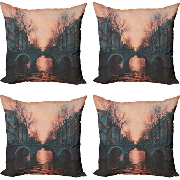 Abakuhaus Set Di Federe Per Cuscini (4 Pezzi), Amsterdam Weinlese-BrüCke, Stampa Digitale Moderna Su Entrambi I Lati, 50 Cm X 50 Cm, Rosa-Grigio-image