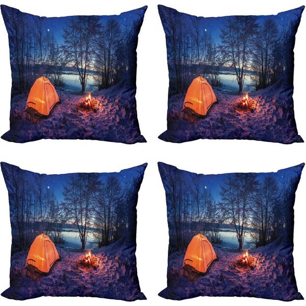 Abakuhaus Set Di Federe Wald (4 Pezzi), Avventura Notturna, Stampa Digitale Moderna Su Entrambi I Lati, 60 Cm X 60 Cm, Blu Arancione-image