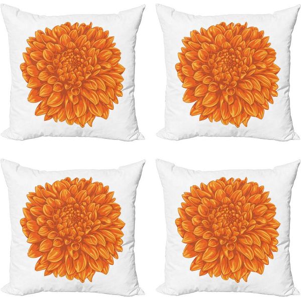 Abakuhaus Set Di Federe Con Motivo Fiori Di Dalia (4 Pezzi), Fiori Di Dalia, Stampa Digitale Moderna Su Entrambi I Lati, 45 Cm X 45 Cm, Arancione-image