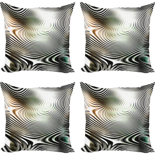 Abakuhaus Set Di Federe Astratte (4 Pezzi), Cerchi E Strisce Zebrate, Stampa Digitale Moderna Su Entrambi I Lati, 45 Cm X 45 Cm, Bianco E Nero-image