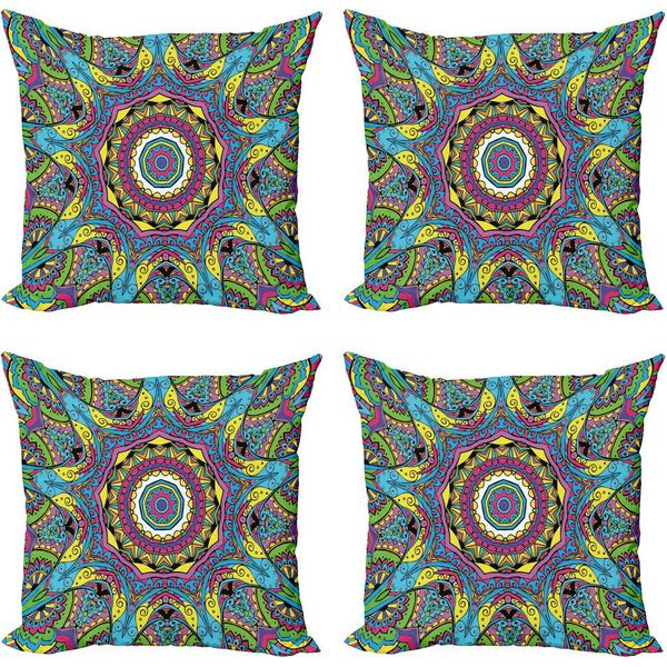Abakuhaus Set Di Federe Psichedeliche (4 Pezzi), Forme Hippie Astratte, Stampa Digitale Moderna Su Entrambi I Lati, 50 Cm X 50 Cm, Multicolore-image