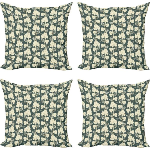 Abakuhaus Set Di Federe Per Cuscini Weinberg (4 Pezzi), Motivo Floreale Agricolo, Stampa Digitale Moderna Su Entrambi I Lati, 45 Cm X 45 Cm, Verde Beige-image