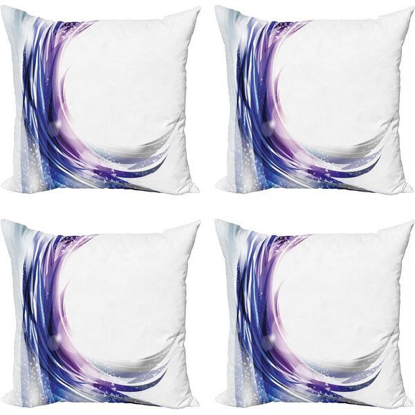 Abakuhaus Set Di Federe Astratte (4 Pezzi), Pois Ondulati Sfumati, Stampa Digitale Moderna Su Entrambi I Lati, 40 Cm X 40 Cm, Viola, Blu E Bianco-image