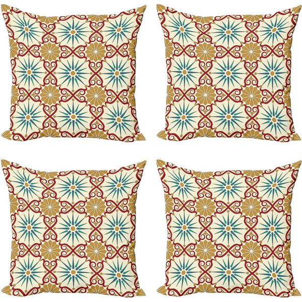 Abakuhaus Set Di Federe Marocchine (4 Pezzi), Forme Geometriche, Stampa Digitale Moderna Su Entrambi I Lati, 40 Cm X 40 Cm, Beige Senape-image